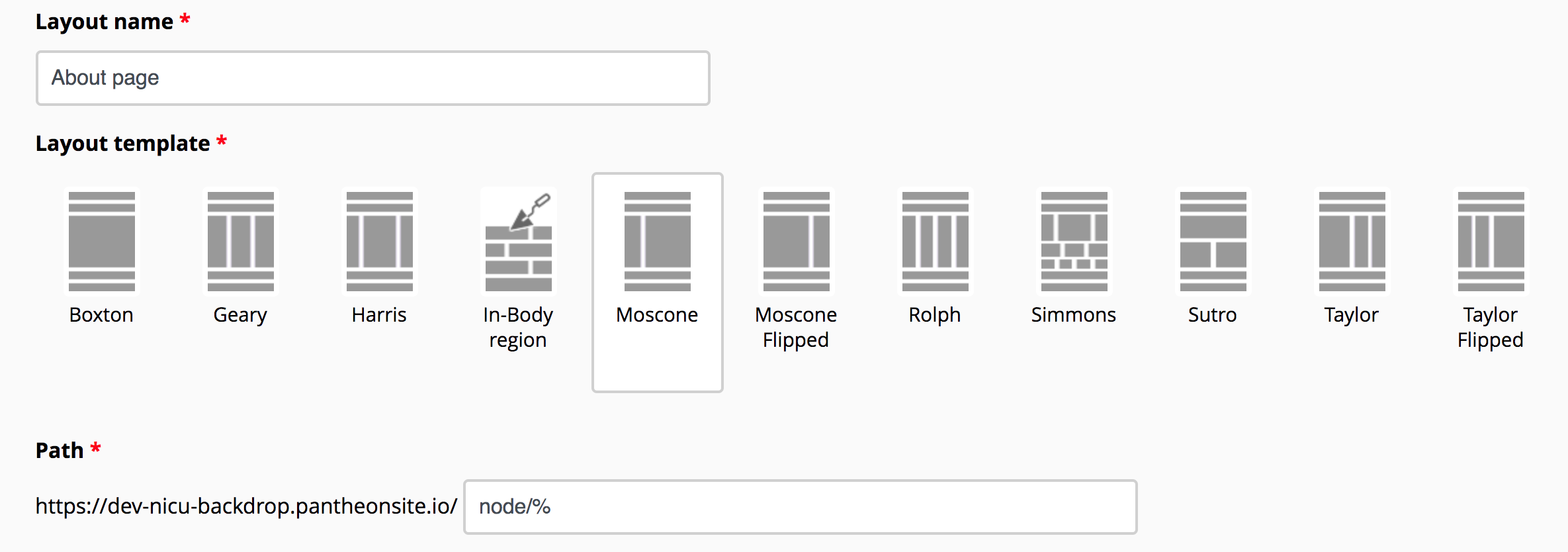 Screenshot of the "Add layout" screen